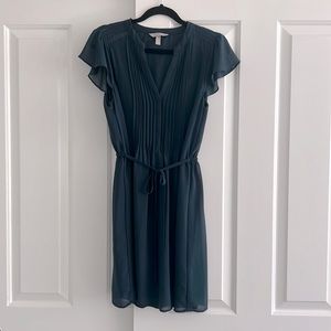 Teal casual chiffon tie waist mini dress